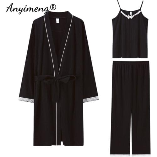 Robe Sets 3pcs Sleepwear Big Size M-5XL Pijamas Lace Trim V Neck Lingerie Cami with Robe Long Pants Luxury Homewear 3 Piece Set