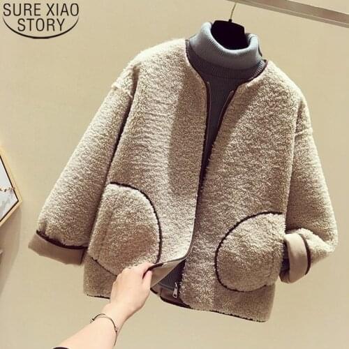 Korean Fashion Loose Tops 2021 Winter Thicken Imitation Lamb Wool Coat Women Vintage Jacket Women Short Single-breast Coat 11938