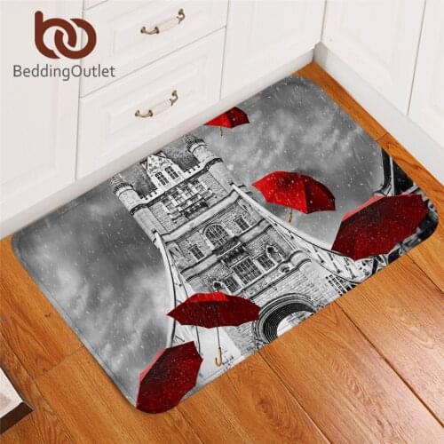 BeddingOutlet Red Umbrella Carpet England London Non-slip Rug Absorbent Floor Mat Tower Bridge on River Thames Doormat tapis