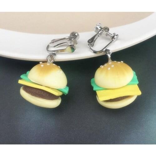 Creative Hamburger Clay Earrings Imitation Handmade Cute Dangle Earrings for Women Statemetn Fun Jewelry Simple Chic Girl Gift