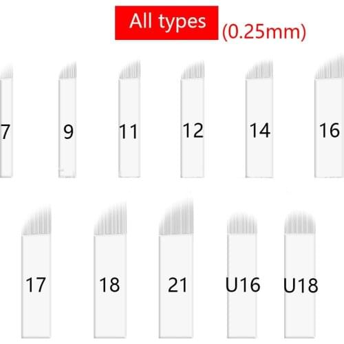 100Pcs Microblading Blades Eyebrow Needles 0.25mm 12/14/16/18/21U Shape For Tattoo Permanent Makeup Manual Pen