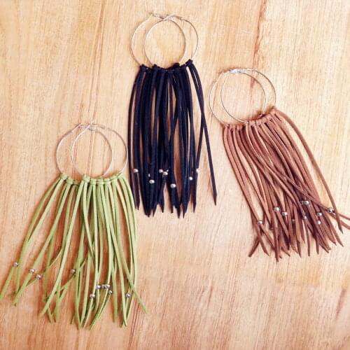 Copper Wire Long Velvet Suede Tassel Hoop Earrings 2021 Trendy Bohemian Jewelry for Women Accessories Wholesale