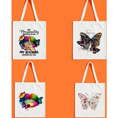 Fashion Cute Beautiful Butterfly Printing Shopping Bag Women Shoulder Bag Eco Handbag Tote Reusable Grocery Shopper Bags