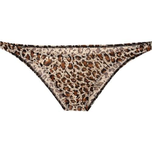 Men Sexy Leopard Print Briefs Fashion Printed See-through Mesh Bikini Briefs Low Rise Elastic Waistband Underpant Male Underwear