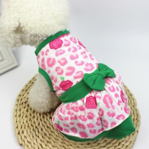 New Style Fashion Dog Dress Sleeveless Comfortable Wearing Full Cotton Puppy Pink Floral Print Dress For Summer Party Clothes