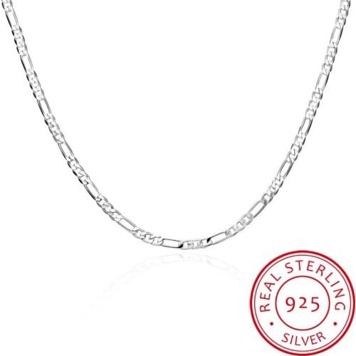 40-75cm Slim 925 Sterling Silver 4mm Figaro Chain Necklace Women Girl Boy Kids Italy Jewelry kolye collares sieraden Colier