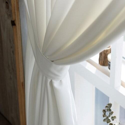 Nordic Natural Cotton Linen Semi-Blackout Curtains for Living Room Solid Pure White Finished Voile Curtain for Villa Cafe House
