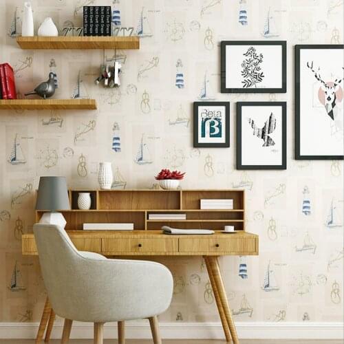 Q QIHANG Mediterranean Environmental Protection Nautical Pattern Childrens Room Non-woven Bedroom Wallpaper 0.53m*10m=5.3m2