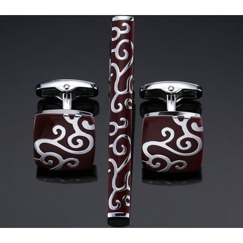 Luxury high quality red Pattern classic Cufflinks Tie Clip Set Mens Accessories Fashion Cuff links Business Gift Brand Jewelry