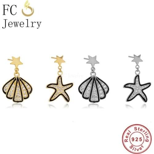 Real 925 Silver Beach Style Asymmetric Starfish Shell Piercing Hoop Earring For Femme Boucle D'oreilles Pendientes 2021 Summer
