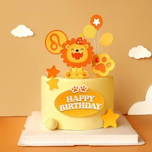 Constellation Animal Leo Lion Happy Birthday Cake Topper Yellow Balloon Trees for Cake Decorating Party Supplies Gifts