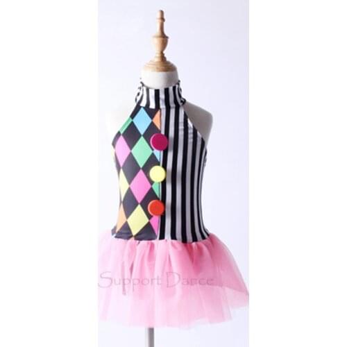 Support Dance Colorful Geometrical Pattern Mock Turtleneck Tank Dress Kids Adult Ballet Dance Costume C117
