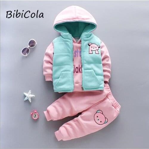 Boys 3pcs warm clothing sets autumn winter kids cute thick velvet vest hoodies pants tracksuits for girls toddler outfits