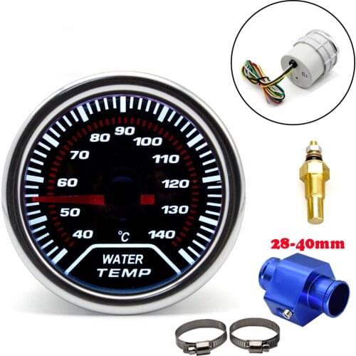 Universal Racing Gauge 2'' 52MM 40-140 Celsius Water Temperature Gauge With Water Temp Joint Pipe Sensor Adapter 1/8NPT 28-40MM