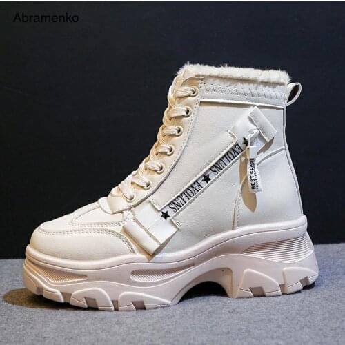 Winter Boots For Women Platform Sneakers Basket Sport Plush Keep Warm Black White Leather Ladies Shoes Woman Ankle Boots 2019