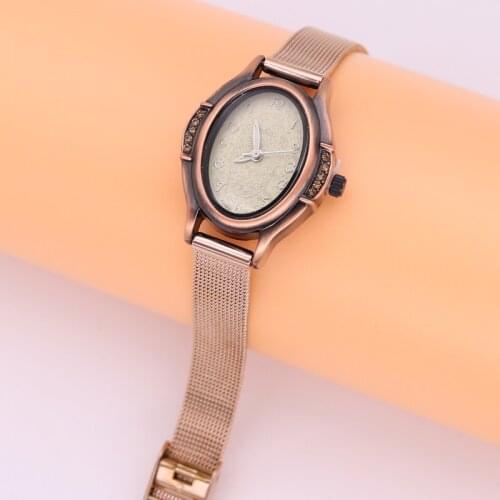 Ladys Womens Watch Japan Quartz Hours Fine Fashion Stainless Steel Bracelet Retro Bronze Clock Girls Birthday Gift No Box