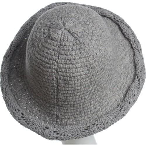 Lady Bucket Hats Autumn Winter yarn knitted Bucket caps British Style Retro knitted Bucket Hats Pure color Foldable women Bucket