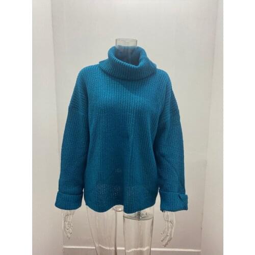 Womens autumn and winter 2021 high-necked ingot pin casual loose comfortable solid color sweater
