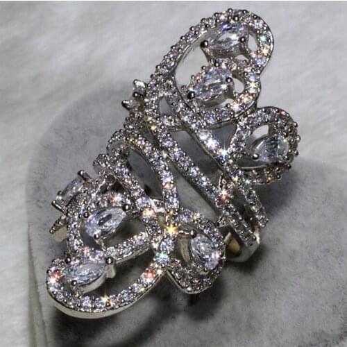 Long line Real 925 sterling silver ring Pave Diamond Jewelry Engagement Wedding band Rings for Women Bridal Party accessory