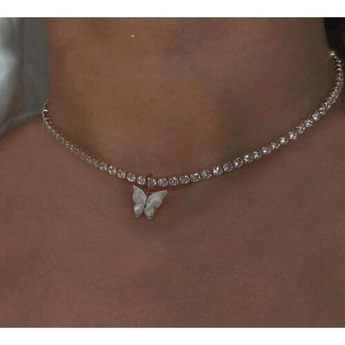 Bohemian Fashion Butterfly Pendant Necklace for Women Jewelry Charm Rhinestone Choker Necklace Bijoux Collares Mujer Collier