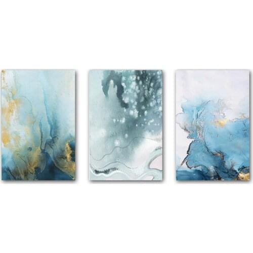 Gold Blue Marbe Texture Canvas Painting Wall Art Abstract Contemporary Picture Posters Print for Living Room Corridor Decoration