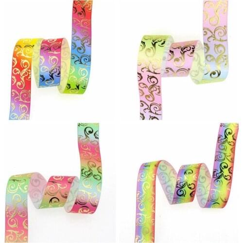 7/8" 22mm gold Foil Clouds&Swirls Patterns Printed on heat transfer Grosgrain Ribbon DIY Wedding Gift Packing Webbings