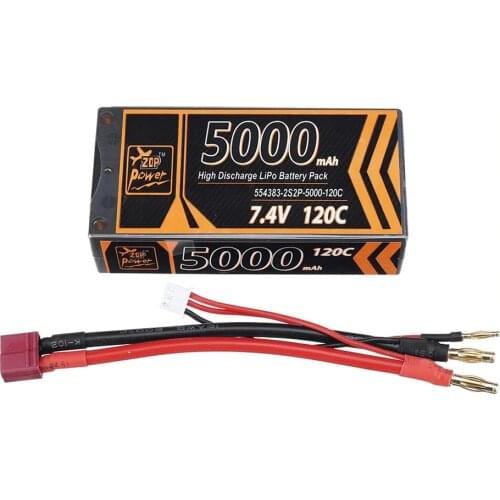 ZOP Power 5000MAH Lipo Battery 7.4V 6000MAH 7.6V HV 2S 120C T Plug Connector for RC Car Model Helicpoter Quadcopter Drone Frame