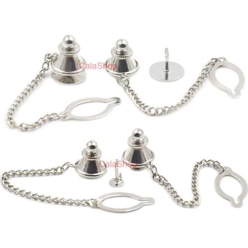 10 Pcs / Lot 10mm 3/8" Open Oval Ring With Chain Pad Pin Tie Tack Guard Clutch Clothes Patch Badges Breastpin Clasps Locking