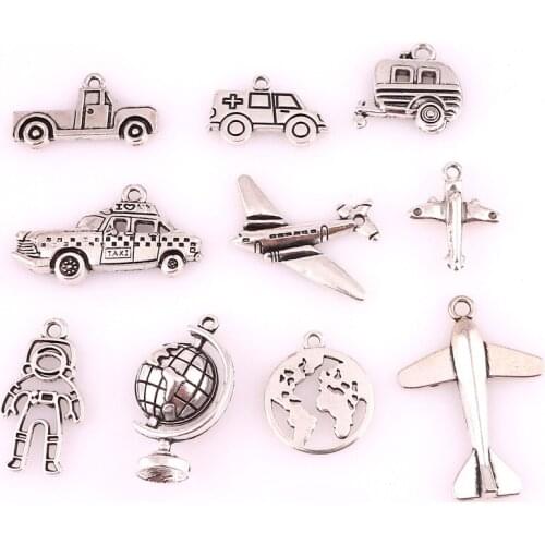 10pcs/lot Antique Silver Color Car Charm Pendants Jewelry Accessories Plane Charms Jewelry Making Vintage Globe Charms Finding
