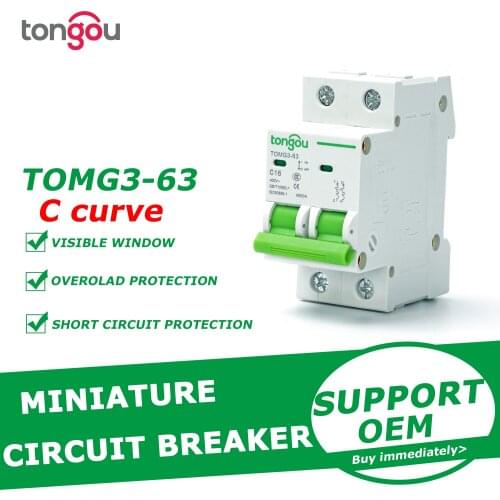 2 Pole 1A- 63A MCB Miniature Circuit Breaker C Type AC 110V/230V/400V With CE Certification TOMG3-63