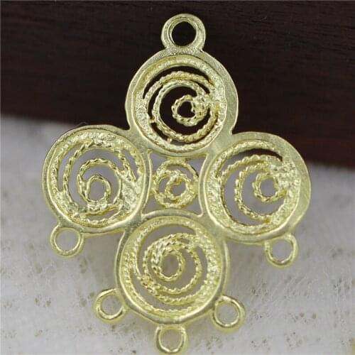 20pcs Brass Casted Filigree Flower Scroll Charms Connectors Multi-loop High Quality Pendant Dangle Earrings Jewelry Supplies