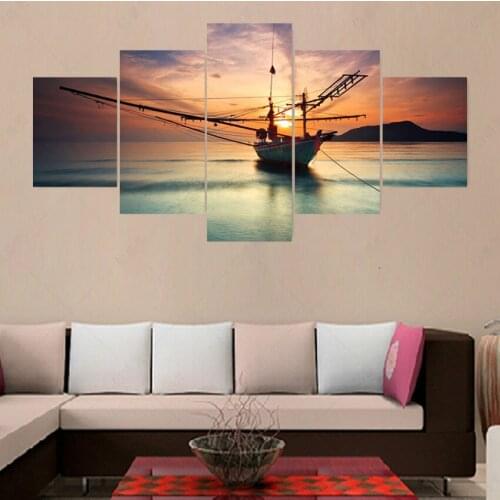 5 Panel Large Seascape Picture Modern Canvas Abstract Oil Painting Art Print Wall Pictures For Living Room Paintings No Frame