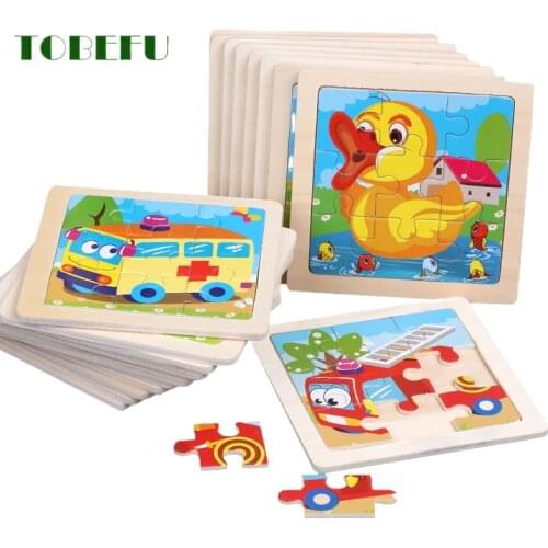 9PCS Animal Traffic Tangram Jigsaw Puzzles Table Sports Game Interactive Educational Montessori Wooden Toys for Kids Children