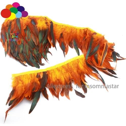 INSOMNIA STAR 10 Meter Orange Chicken Rooster Tail Feather Trims Ribbons 14-20 CM Strip Craft