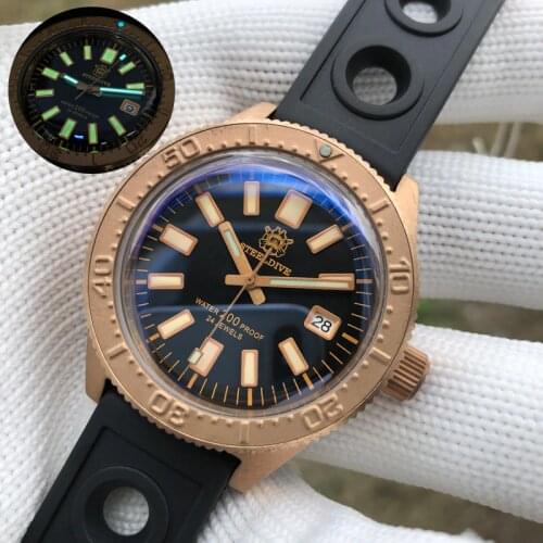 STEELDIVE automatic watches for mens,bronze luxury men dive watch 200m waterproof mechanical sport wristwatch C3 luminous clock