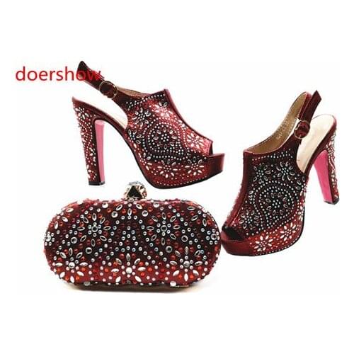Doershow Italian Shoes with Matching Bags Shoes and Bag Set African Sets black African Women Italian Shoes and Bag Sets!SMQ1-2