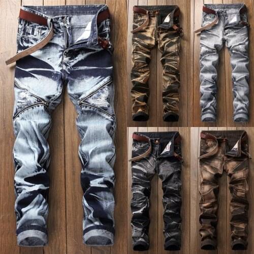 2020 New Fashion Mens Vintage Jeans Retro Ripped Zipper Holes Denim Trousers For Male Plus Size 30-42 Pants Dropshipping
