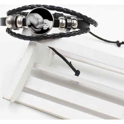 European and American hot father and son hand woven leather glass fashion bracelet fathers day gift