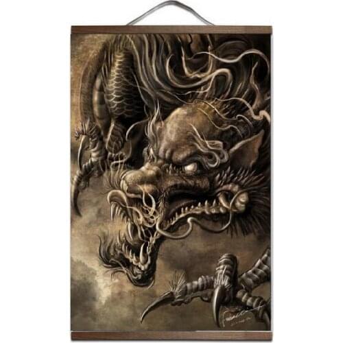 Chinese Dragon Demon Modern Art Print canvas Poster Canvas Scroll Painting with wood