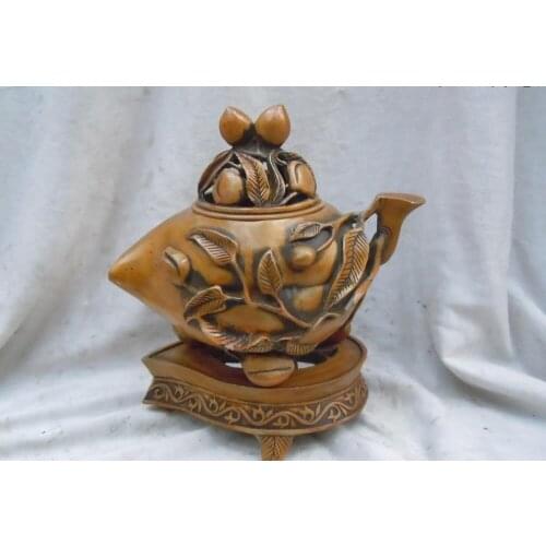 8" China brass copper fine vagary birthdaypeaches incense burner censer statue