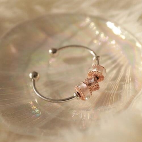 GChic Peach Blossom Openwork Open Pan Bracelets Bangle Fit Moments Fashion Women White Glaze Bead Charm DIY Jewelry