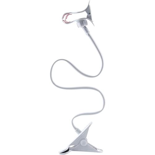 Flexible 360 degrees Clip Mobile Cell Phone Holder Lazy Bed Desktop Bracket Mount Stand, White