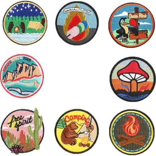 Hippy Mushroom Outside Camping Iron on Sew on Embroidered Diy Clothing Repair Patches for Apparel Garment Accessories