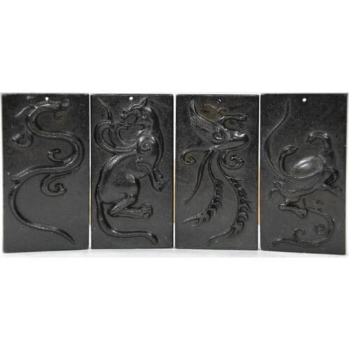 Hongshan culture archaize black iron meteorite Four great god beast pendant statue