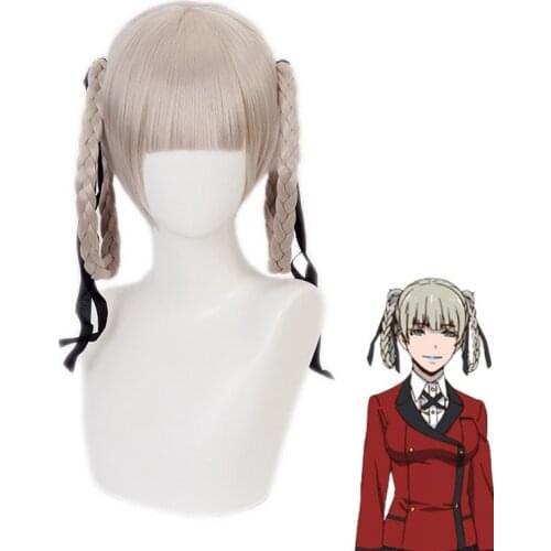Anime Kakegurui Kirari Momobami 35cm Short Wigs Gray Braids Styled Clip on Cosplay Wig+ Wig Cap
