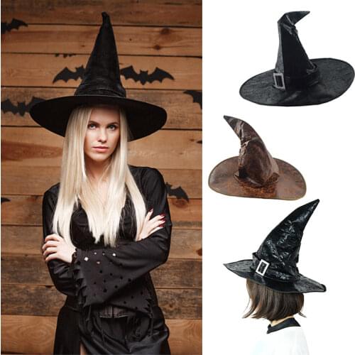Leather Witch Wizard Hats Retro Witch Hats Fashion Party Headgear Halloween Decoration Party Props Cosplay Costume Accessories