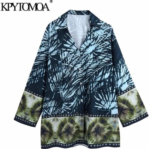KPYTOMOA Women 2021 Fashion Patchwork Printed Loose Blouses Vintage Long Sleeve Button-up Female Shirts Blusas Chic Tops
