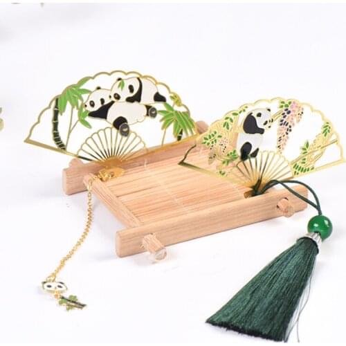 Creativity Panda Folding Fan Pendant Bookmark Cute Brass Art Exquisite Book Mark Page Folder Office School Supplies Stationery