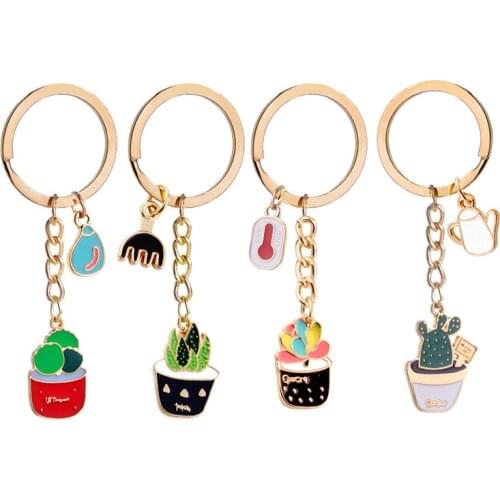 European and American Creative Set Garden Succulent Cactus Plant Keychain Zinc Alloy Oil Drop Pendant