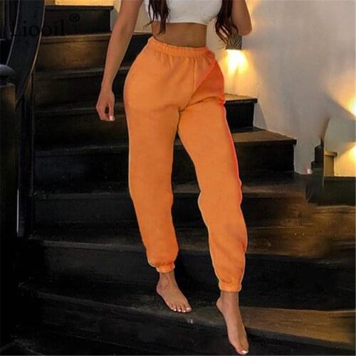 Liooil Orange High Waist Sweatpants Sexy Trousers With Pockets 2021 Streetwear Casual Loose Joggers Female Baggy Sweat Pants